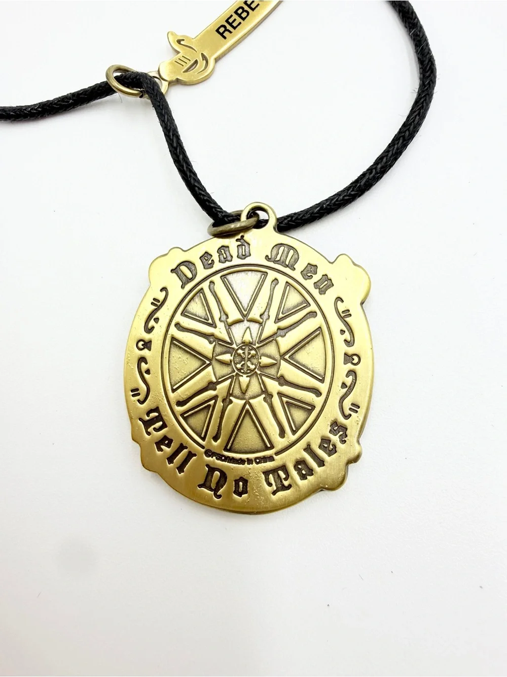 Pirate Skull Medallion Adjustable Cord Necklace with Signed Rebecca Charm - Picture 7 of 11